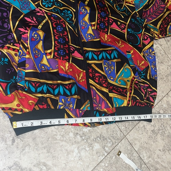 Vintage silk colorful whimsical geometric funky unique lightweight bomber jacket - Picture 12 of 12